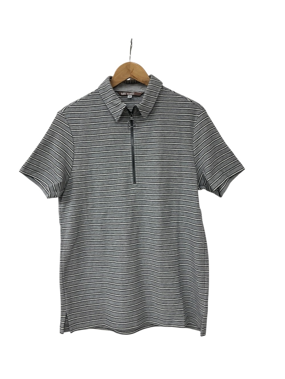 Mr. Turk 1/2 Zip Polo Grey Stripe Shirt  M